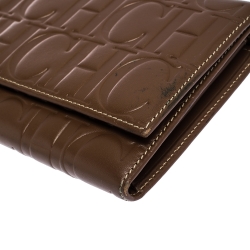Pre Owned Carolina Herrera Brown Monogram Leather Continental Wallet