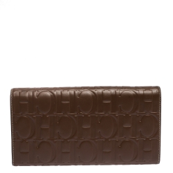 Pre Owned Carolina Herrera Brown Monogram Leather Continental Wallet