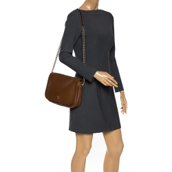 Pre Owned Carolina Herrera Brown Leather Shoulder Bag