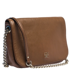 Pre Owned Carolina Herrera Brown Leather Shoulder Bag
