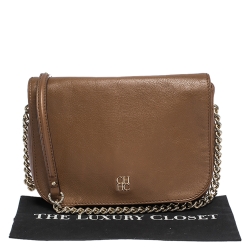 Pre Owned Carolina Herrera Brown Leather Shoulder Bag