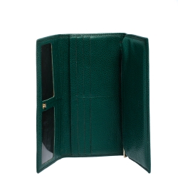 Pre Owned Carolina Herrera Green Leather Continental Flap Wallet