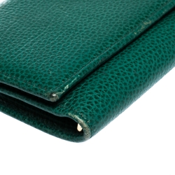 Pre Owned Carolina Herrera Green Leather Continental Flap Wallet