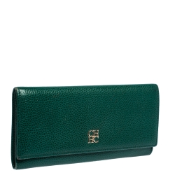 Pre Owned Carolina Herrera Green Leather Continental Flap Wallet