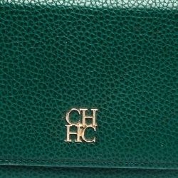 Pre Owned Carolina Herrera Green Leather Continental Flap Wallet