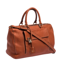 Carolina Herrera Cinnamon Brown Leather Front Pocket Satchel
