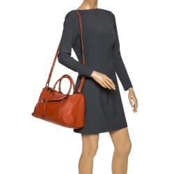Carolina Herrera Cinnamon Brown Leather Front Pocket Satchel