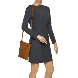 Pre Owned Carolina Herrera Brown Leather Top Zip Crossbody Bag