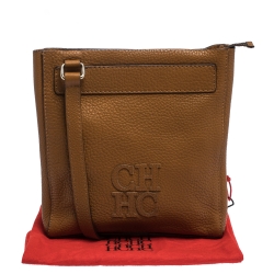 Pre Owned Carolina Herrera Brown Leather Top Zip Crossbody Bag