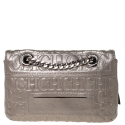 Pre Owned Carolina Herrera Grey Monogram Leather Audrey Shoulder Bag