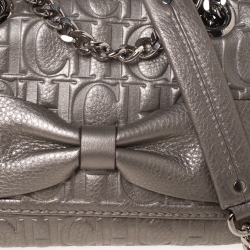 Pre Owned Carolina Herrera Grey Monogram Leather Audrey Shoulder Bag