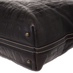 Pre Owned Carolina Herrera Dark Brown Monogram Embossed Leather Tote