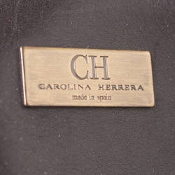 Pre Owned Carolina Herrera Dark Brown Monogram Embossed Leather Tote