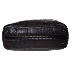 Pre Owned Carolina Herrera Dark Brown Monogram Embossed Leather Tote