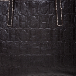 Pre Owned Carolina Herrera Dark Brown Monogram Embossed Leather Tote