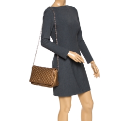 Pre Owned Carolina Herrera Bronze Quilted Leather Flap Chain Shoulder Bag