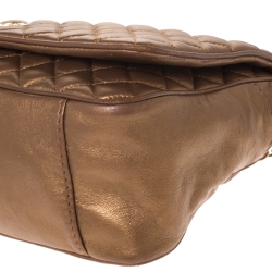 Pre Owned Carolina Herrera Bronze Quilted Leather Flap Chain Shoulder Bag