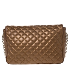 Pre Owned Carolina Herrera Bronze Quilted Leather Flap Chain Shoulder Bag