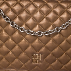 Pre Owned Carolina Herrera Bronze Quilted Leather Flap Chain Shoulder Bag