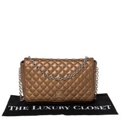 Pre Owned Carolina Herrera Bronze Quilted Leather Flap Chain Shoulder Bag