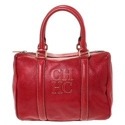 Carolina Herrera Andy White/Red Boston Handbag E2921