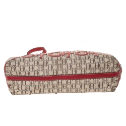 Pre Owned Carolina Herrera Beige/Red Monogram Canvas and Leather Logo Patch Tote