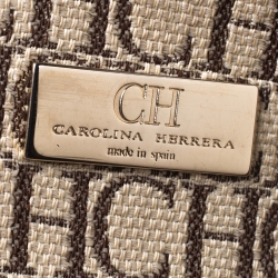 Pre Owned Carolina Herrera Beige/Red Monogram Canvas and Leather Logo Patch Tote