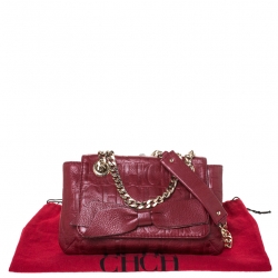 Pre Owned Carolina Herrera Burgundy Monogram Leather Audrey Shoulder Bag
