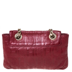 Pre Owned Carolina Herrera Burgundy Monogram Leather Audrey Shoulder Bag