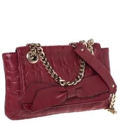 Pre Owned Carolina Herrera Burgundy Monogram Leather Audrey Shoulder Bag