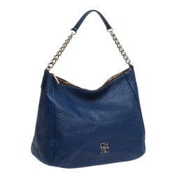 Pre Owned Carolina Herrera Blue Leather Chain Hobo