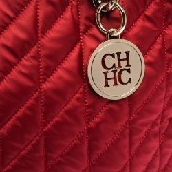Pre Owned Carolina Herrera Red Quilted Satin Chain Tote