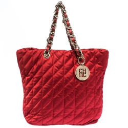 Pre Owned Carolina Herrera Red Quilted Satin Chain Tote
