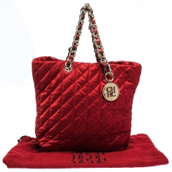 Pre Owned Carolina Herrera Red Quilted Satin Chain Tote