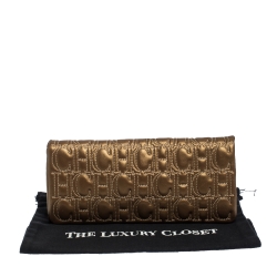 Pre Owned Carolina Herrera Gold Monogram Leather Flap Clutch