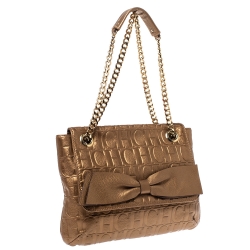 Pre Owned Carolina Herrera Gold Monogram Leather Audrey Shoulder Bag