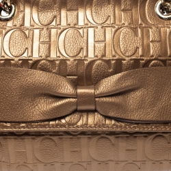 Pre Owned Carolina Herrera Gold Monogram Leather Audrey Shoulder Bag