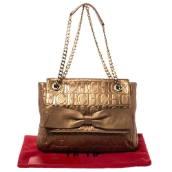 Pre Owned Carolina Herrera Gold Monogram Leather Audrey Shoulder Bag