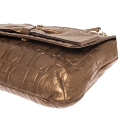 Pre Owned Carolina Herrera Gold Monogram Leather Audrey Shoulder Bag