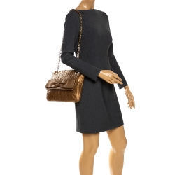 Pre Owned Carolina Herrera Gold Monogram Leather Audrey Shoulder Bag