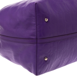 Pre Owned Carolina Herrera Purple Monogram Leather Shopper Tote