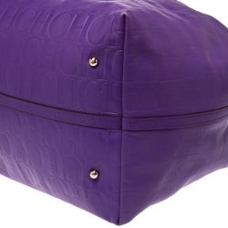 Pre Owned Carolina Herrera Purple Monogram Leather Shopper Tote