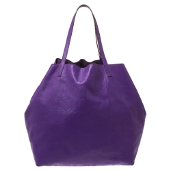 Pre Owned Carolina Herrera Purple Monogram Leather Shopper Tote