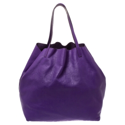 Pre Owned Carolina Herrera Purple Monogram Leather Shopper Tote