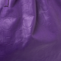 Pre Owned Carolina Herrera Purple Monogram Leather Shopper Tote