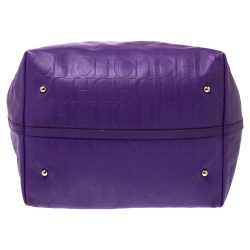 Pre Owned Carolina Herrera Purple Monogram Leather Shopper Tote