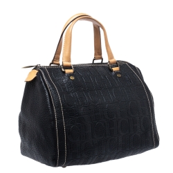 Pre Owned Carolina Herrera Black Monogram Leather Andy Boston Bag