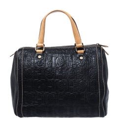 Pre Owned Carolina Herrera Black Monogram Leather Andy Boston Bag