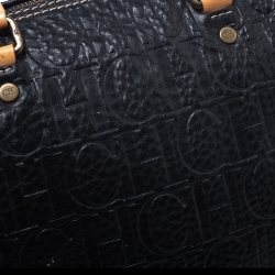 Pre Owned Carolina Herrera Black Monogram Leather Andy Boston Bag