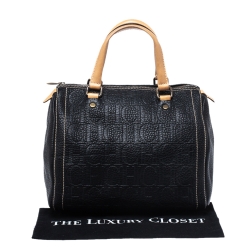 Pre Owned Carolina Herrera Black Monogram Leather Andy Boston Bag
